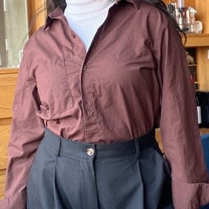 Women’s oversized brown button down shirt